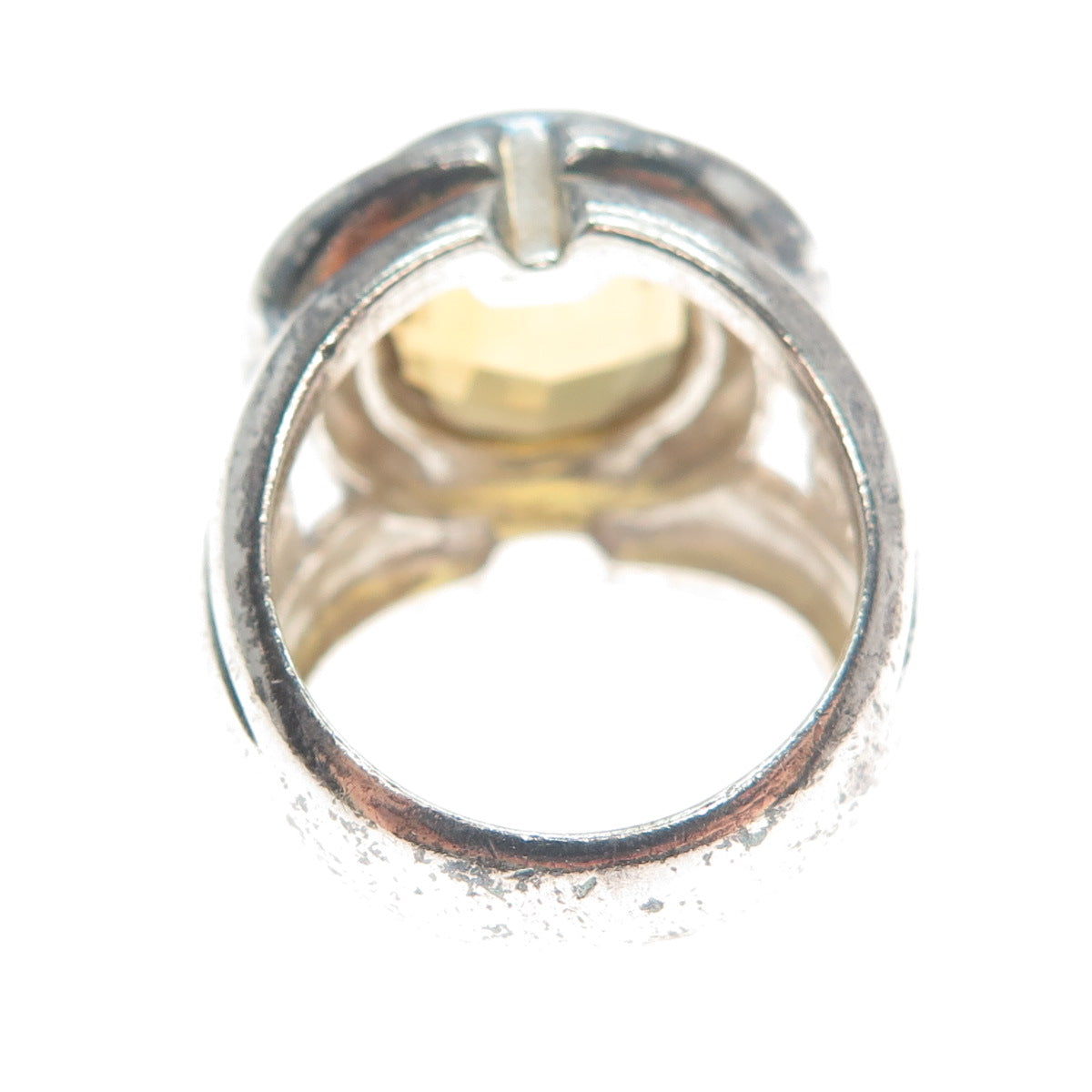925 Sterling Silver Vintage Real Citrine Modernist Oxidized Ring Size 5