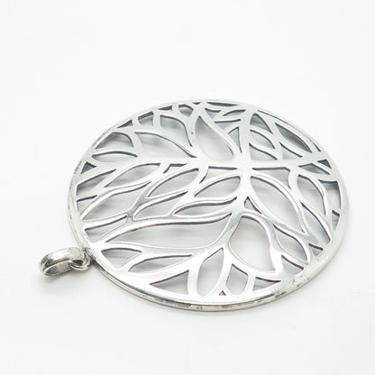 925 Sterling Silver Vintage Leaves Round Pendant