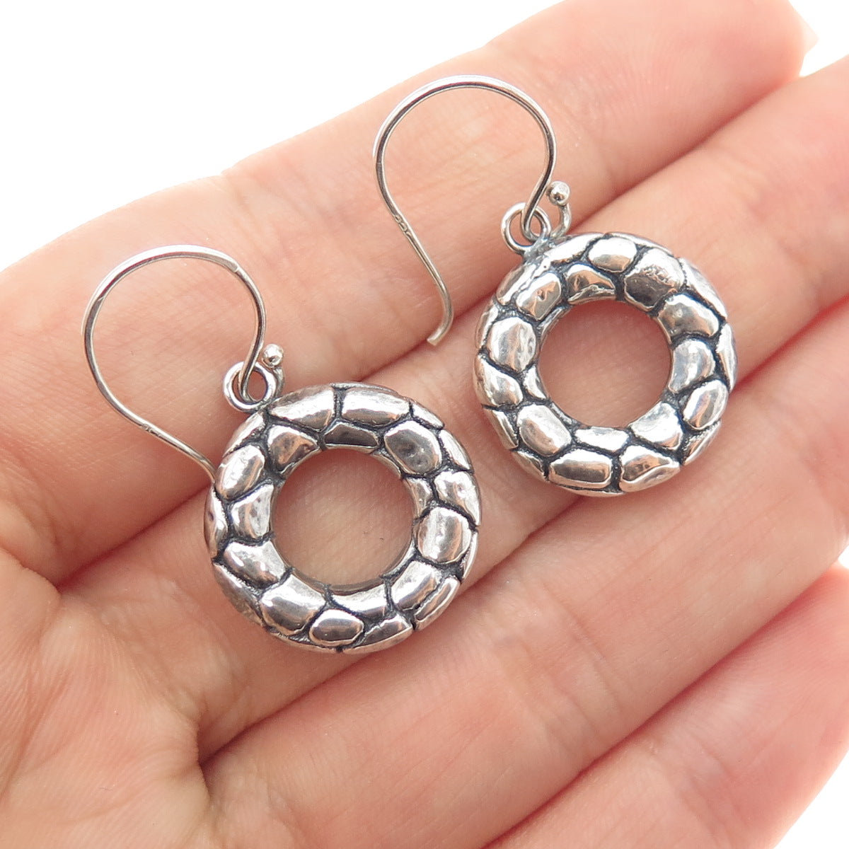 925 Sterling Silver Vintage Modernist Kali Dotted Dangle Earrings