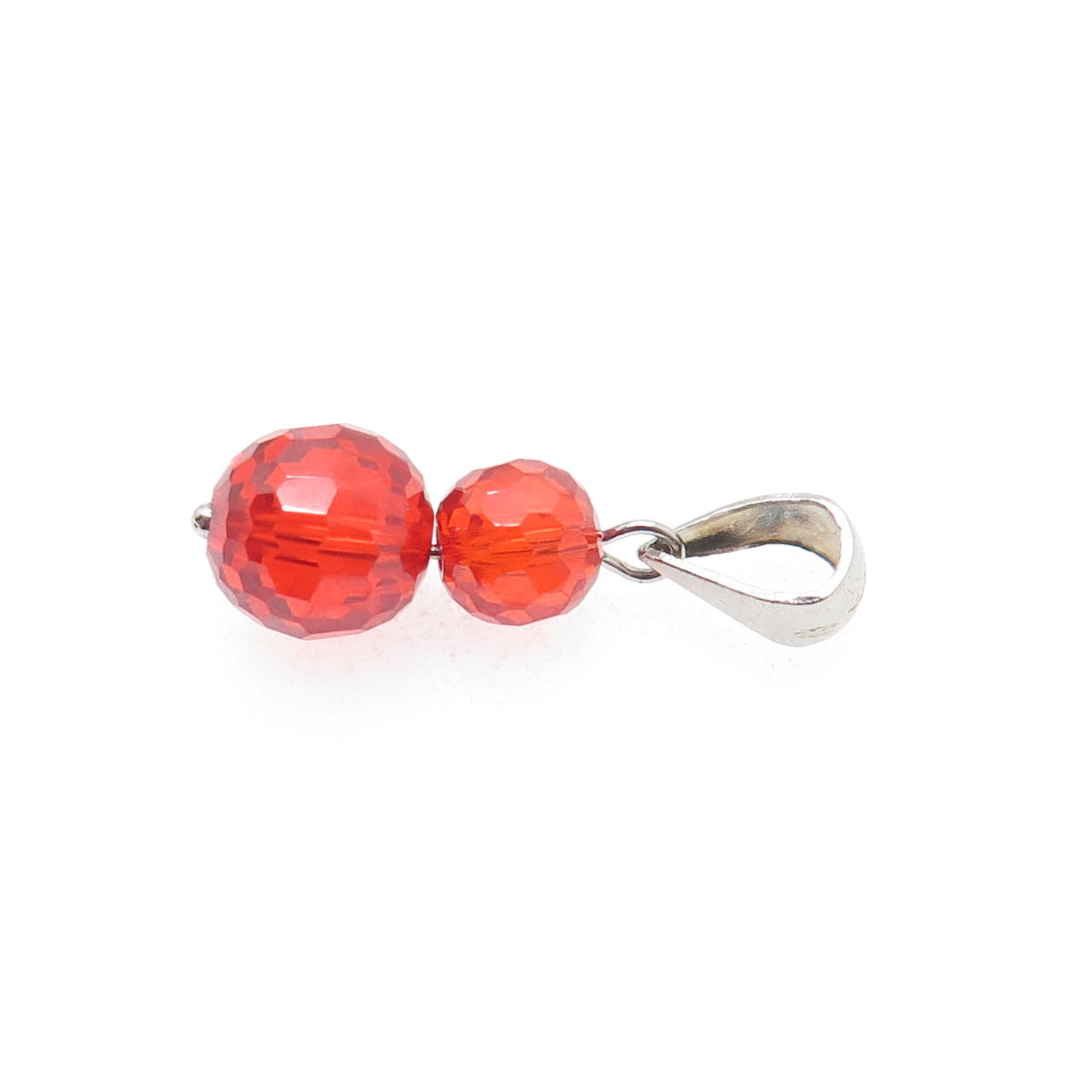 925 Sterling Silver Vintage Red Glass Crystal Beaded Minimalist Charm Pendant