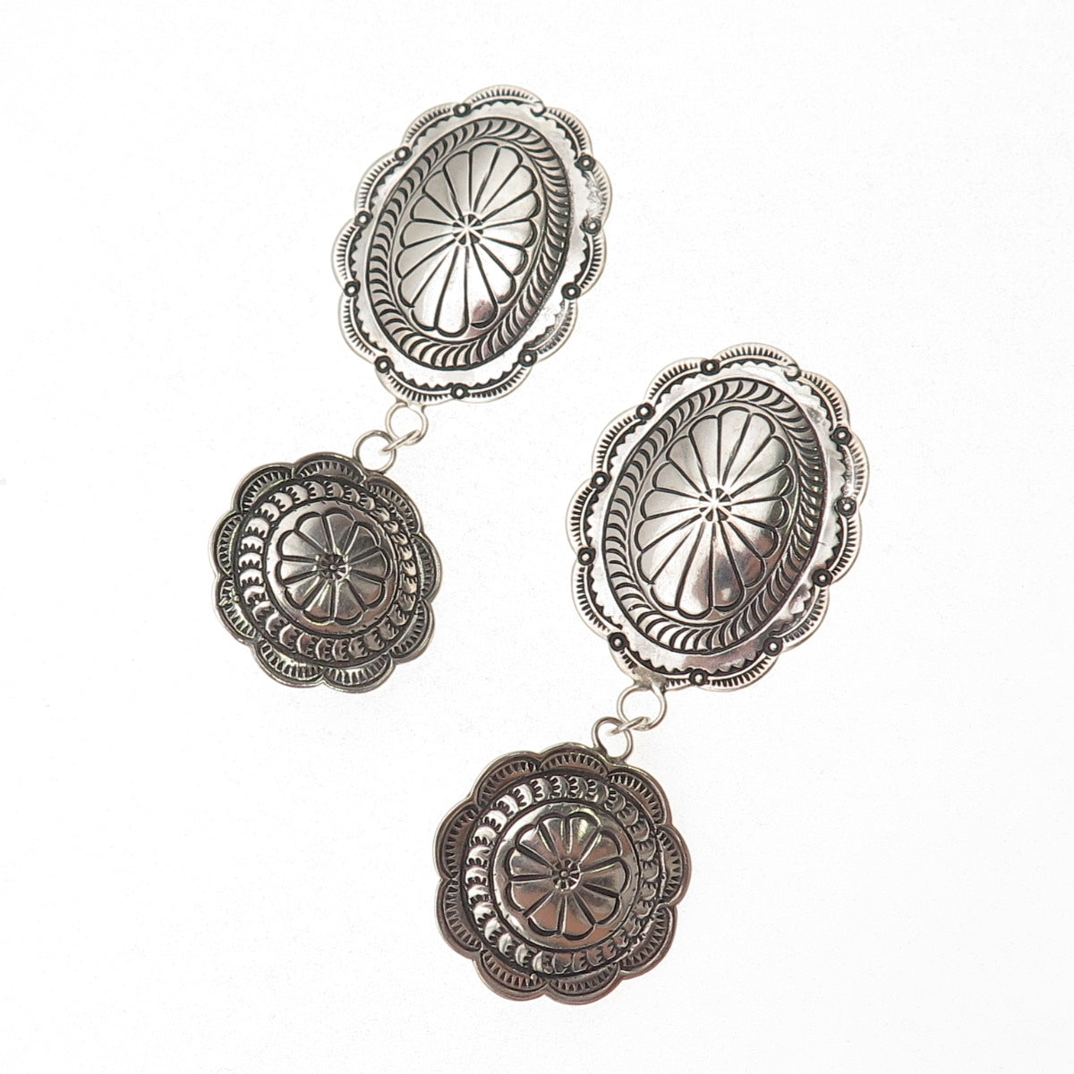 Bobby Francis Navajo Old Pawn Sterling Vintage Concho Dangle Clip On Earrings