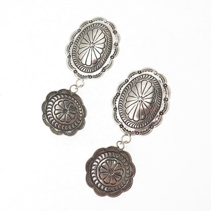 Bobby Francis Navajo Old Pawn Sterling Vintage Concho Dangle Clip On Earrings