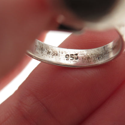 950 Silver Vintage Modernist Brushed Bead Adjustable Ring Size 5.75