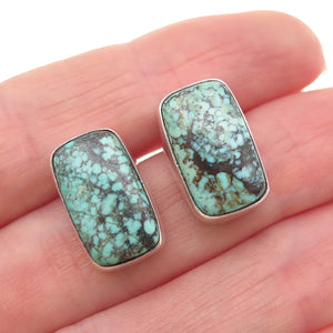 Old Pawn Sterling Silver Vintage Southwestern Peacock Turquoise Tribal Earrings