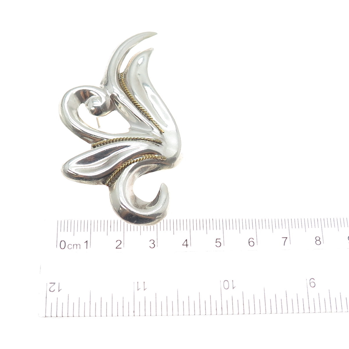 LATON 925 Sterling Silver 2-Tone Vintage Mexico Modernist Floral Pin Brooch