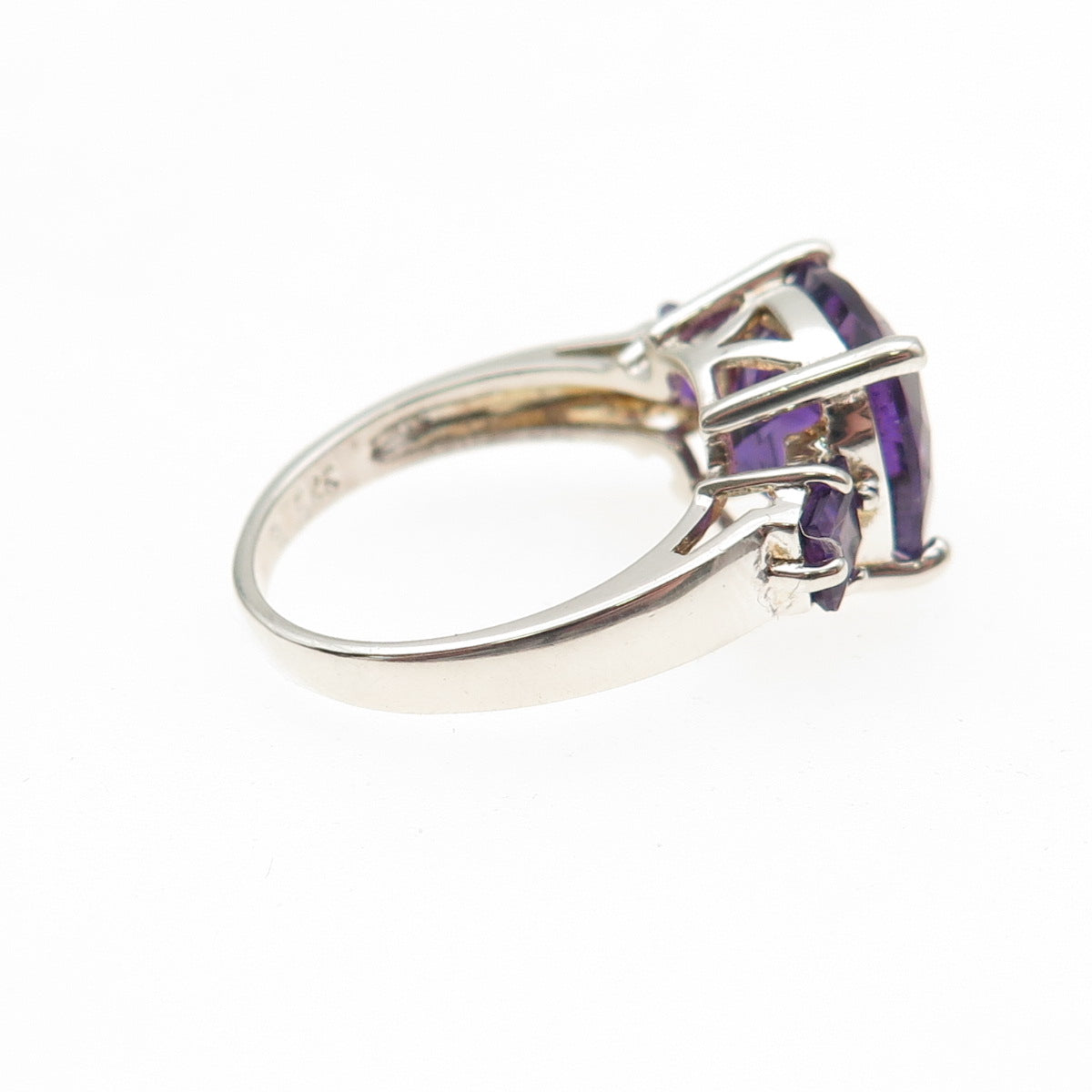 ROSS SIMONS 925 Sterling Silver Real Cushion & Princess-Cut Amethyst Ring Size 6