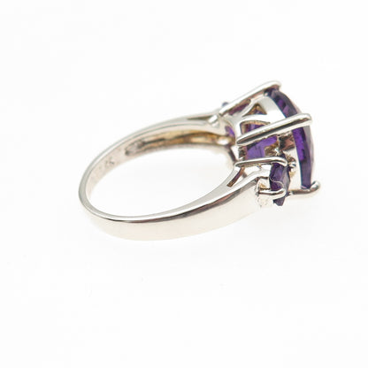 ROSS SIMONS 925 Sterling Silver Real Cushion & Princess-Cut Amethyst Ring Size 6