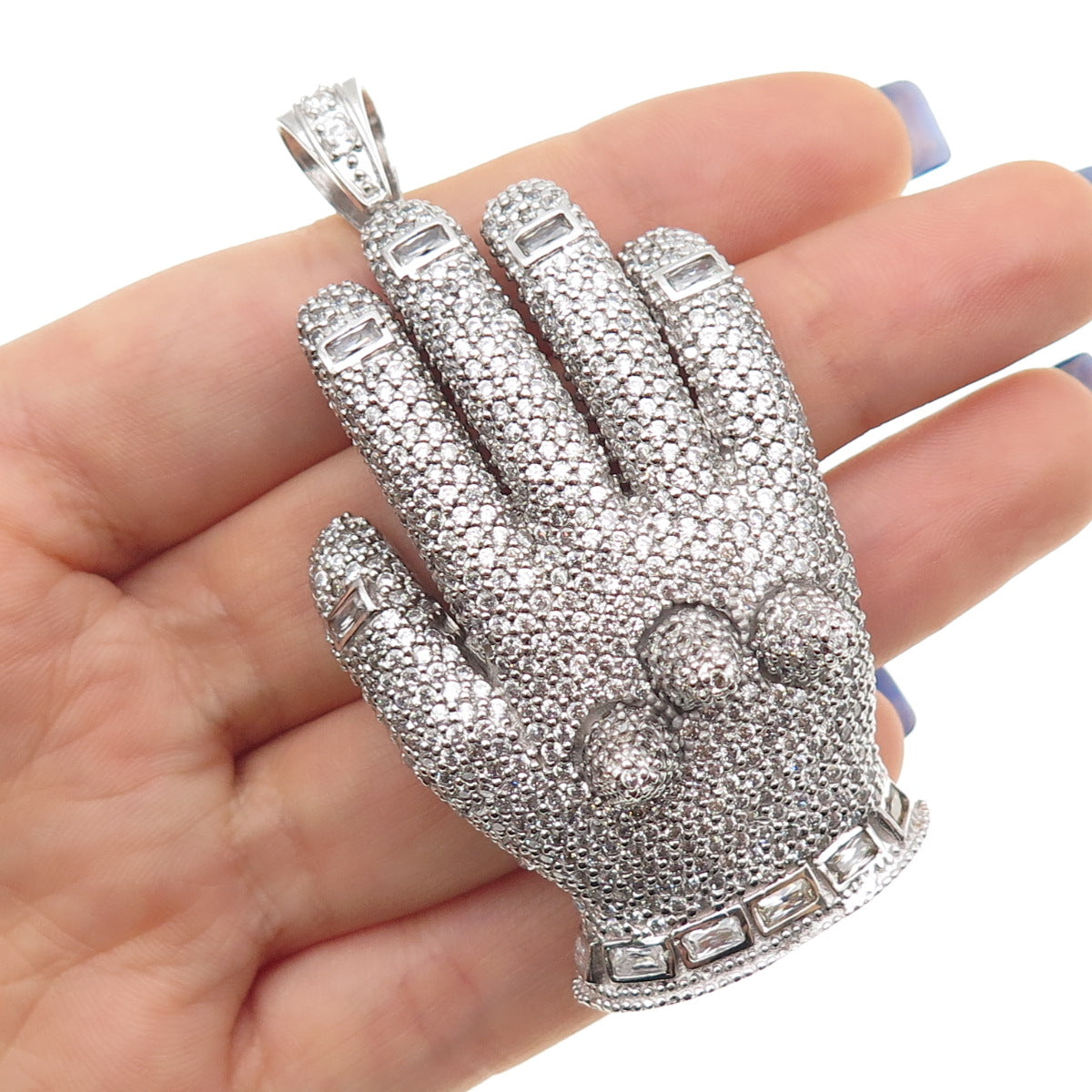 925 Sterling Silver Round-Cut C Z Glove Large Pendant