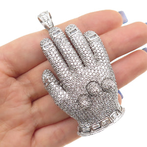 925 Sterling Silver Round-Cut C Z Glove Large Pendant