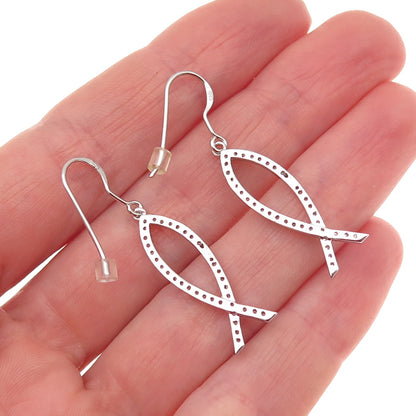 925 Sterling Silver Round-Cut C Z Pisces Zodiac Sign Dangle Earrings