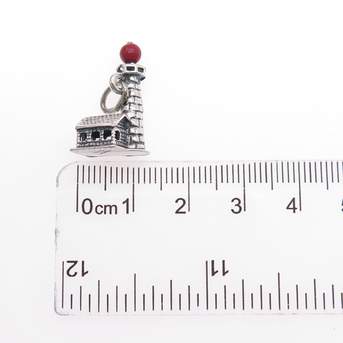 BEAU CRAFT 925 Sterling Antique Art Deco Real Coral Lighthouse Mini 3D Pendant