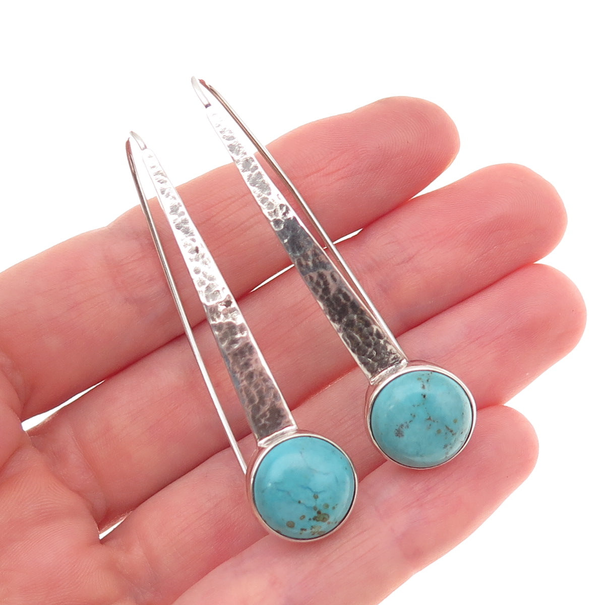 Silpada 925 Sterling Silver Vintage Real Turquoise Swan Dive Hammered Earrings