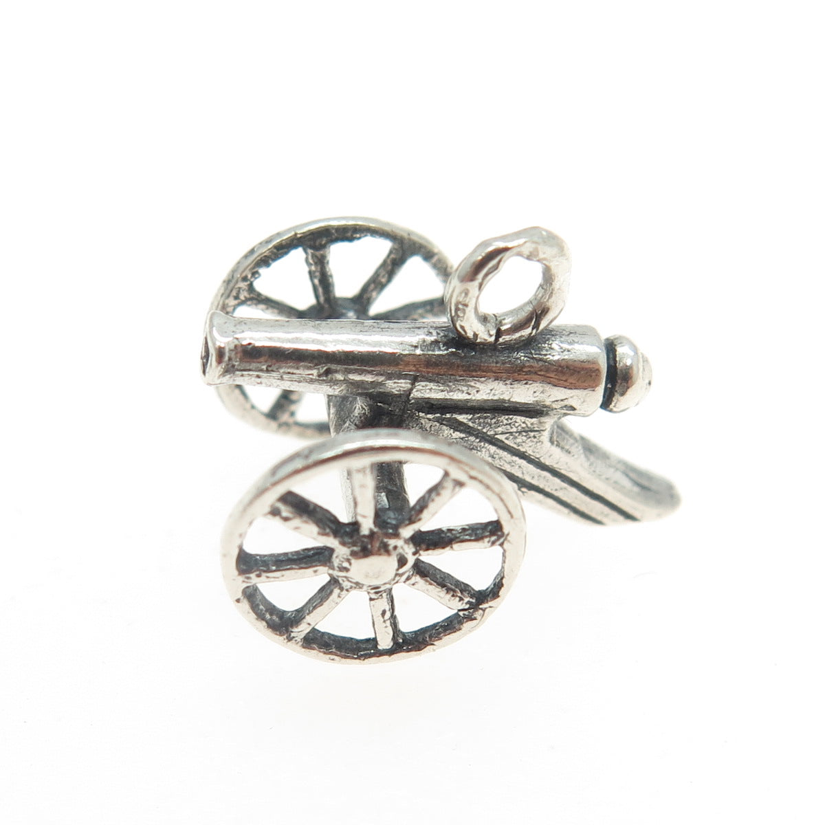 925 Sterling Silver Vintage Cannon Military Minimalist 3D Charm Pendant