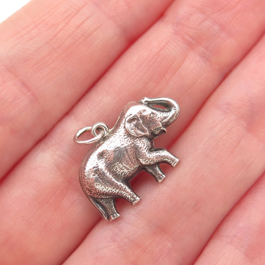 925 Sterling Silver Antique Art Deco Elephant Mini 3D Charm Pendant