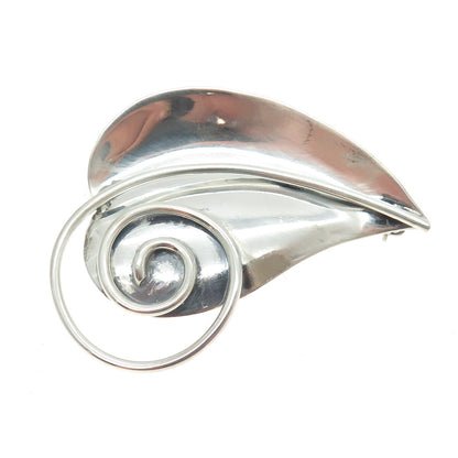 925 Sterling Silver Vintage Modernist Floral Leaf Pin Brooch
