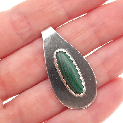 Old Pawn 925 Sterling Silver Vintage Southwestern Malachite Tribal Slide Pendant
