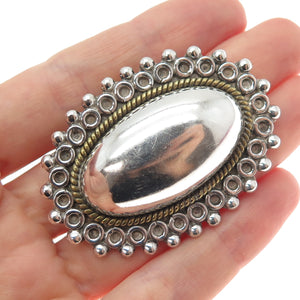 925 Sterling Silver 2-Tone Vintage Mexico Modernist Dome Pin Brooch / Pendant