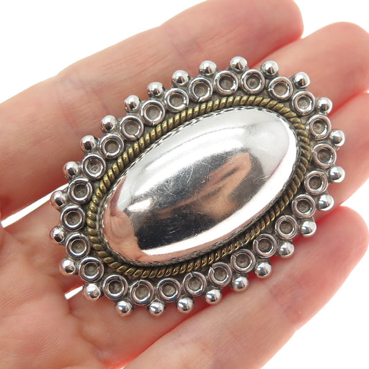 925 Sterling Silver 2-Tone Vintage Mexico Modernist Dome Pin Brooch / Pendant