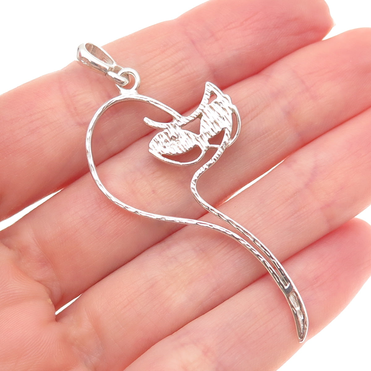 925 Sterling Silver Vintage Real Amber Modernist Cat Charm Pendant