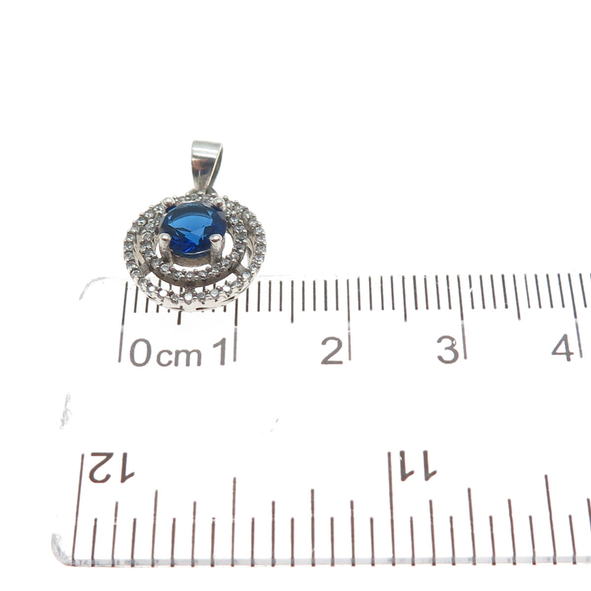 925 Sterling Silver Round-Cut Blue & White C Z Minimalist Charm Pendant
