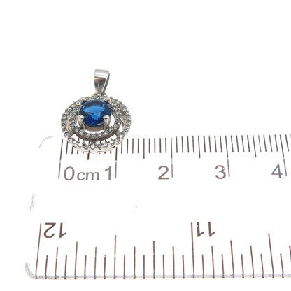 925 Sterling Silver Round-Cut Blue & White C Z Minimalist Charm Pendant
