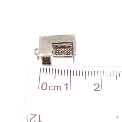 925 Sterling Silver Antique Art Deco Typewriter Desk Oxidized 3D Mini Pendant
