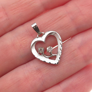 Jerome Fleischer & Co. 925 Sterling Silver Vintage Rhinestone Heart Mini Pendant