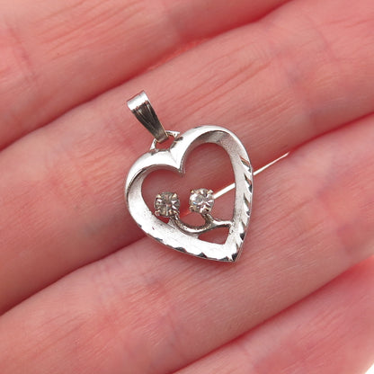 Jerome Fleischer & Co. 925 Sterling Silver Vintage Rhinestone Heart Mini Pendant