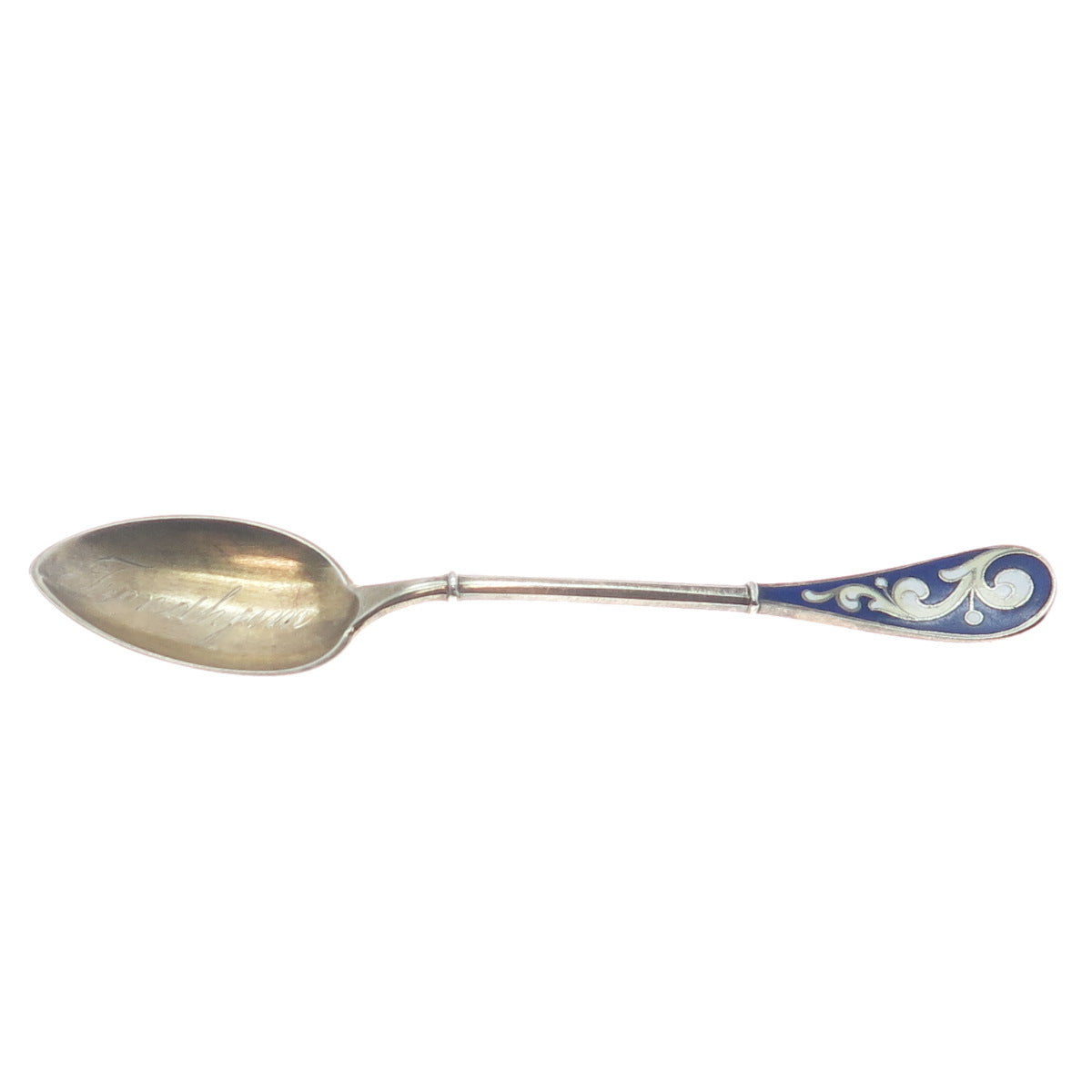 MARIUS HAMMER 900 Silver Gold Plated Antique Norway Enamel Coffee Spoon