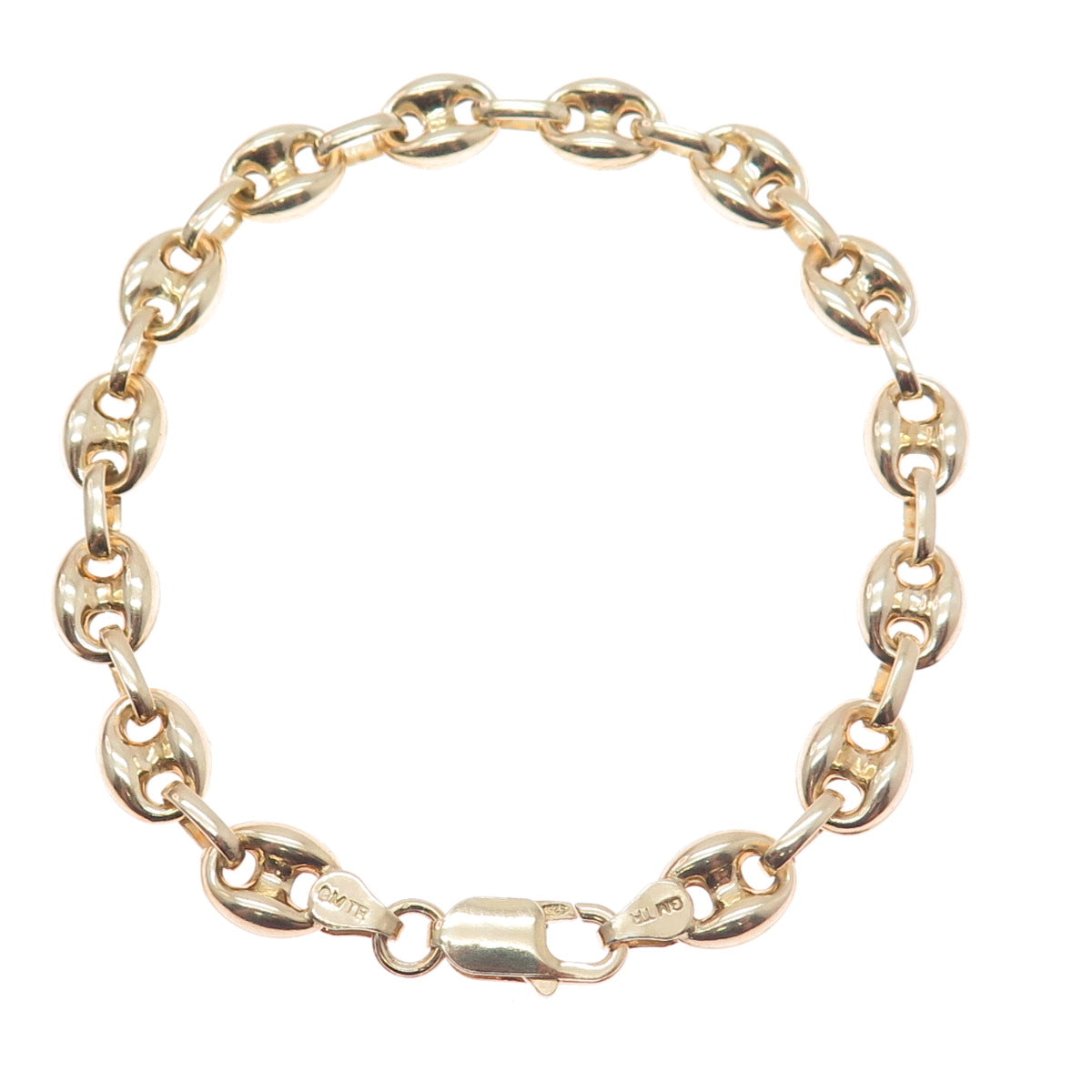 925 Sterling Silver Gold Plated Anchor Mariner Link Bracelet 8.75"