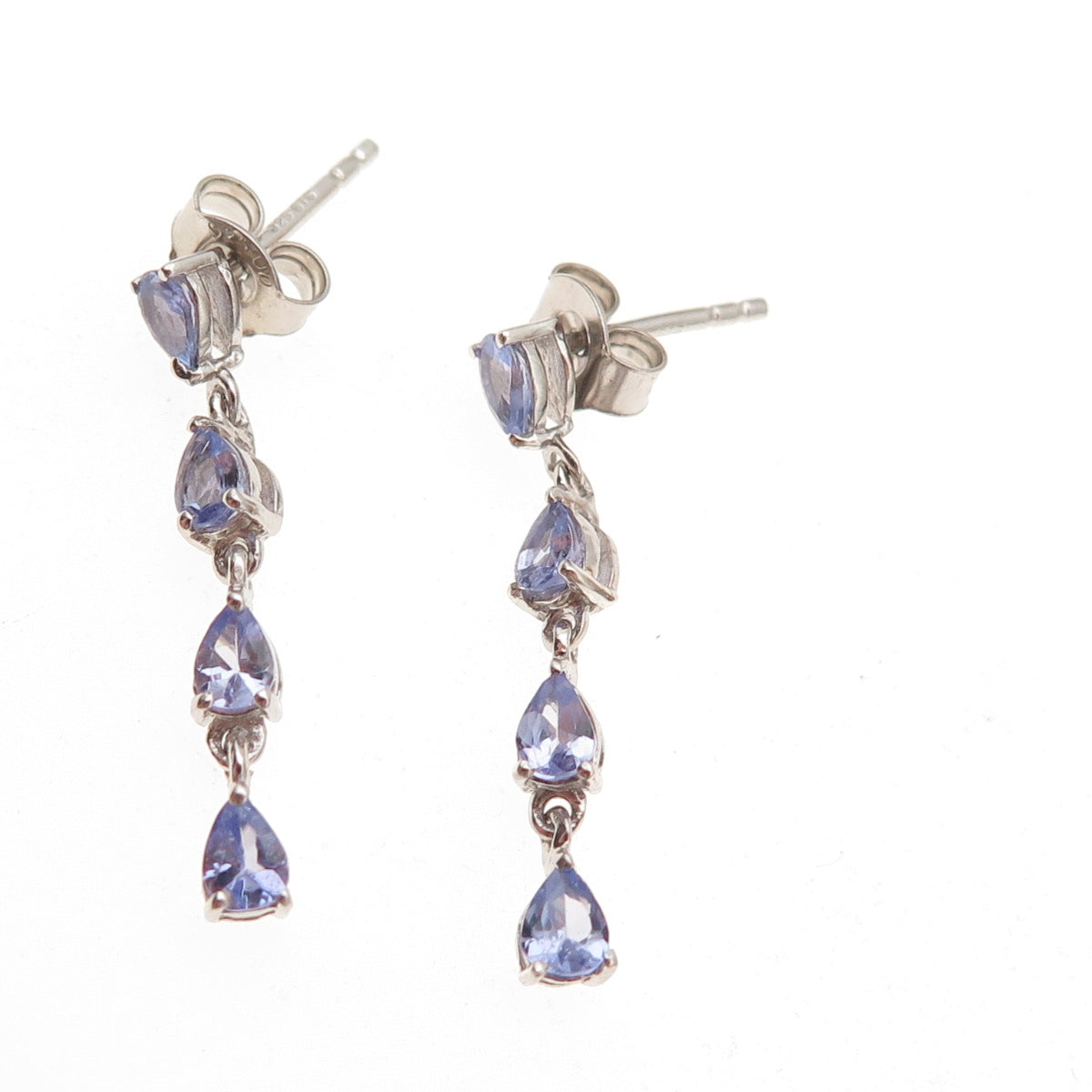 Chuck Clemency 925 Sterling Silver Real Pear-Cut Tanzanite Dangle Earrings