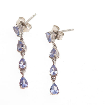 Chuck Clemency 925 Sterling Silver Real Pear-Cut Tanzanite Dangle Earrings