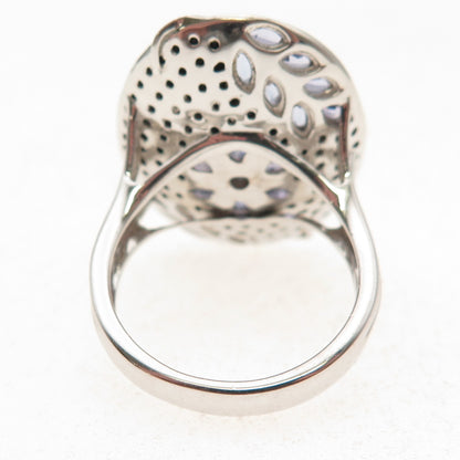 Chuck Clemency 925 Sterling Real Tanzanite & Black Spinel Floral Ring Size 8.25