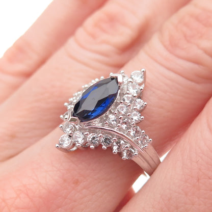 JH Young Sterling Silver Lab-Created Sapphire Real White Topaz Ring Size 7.25