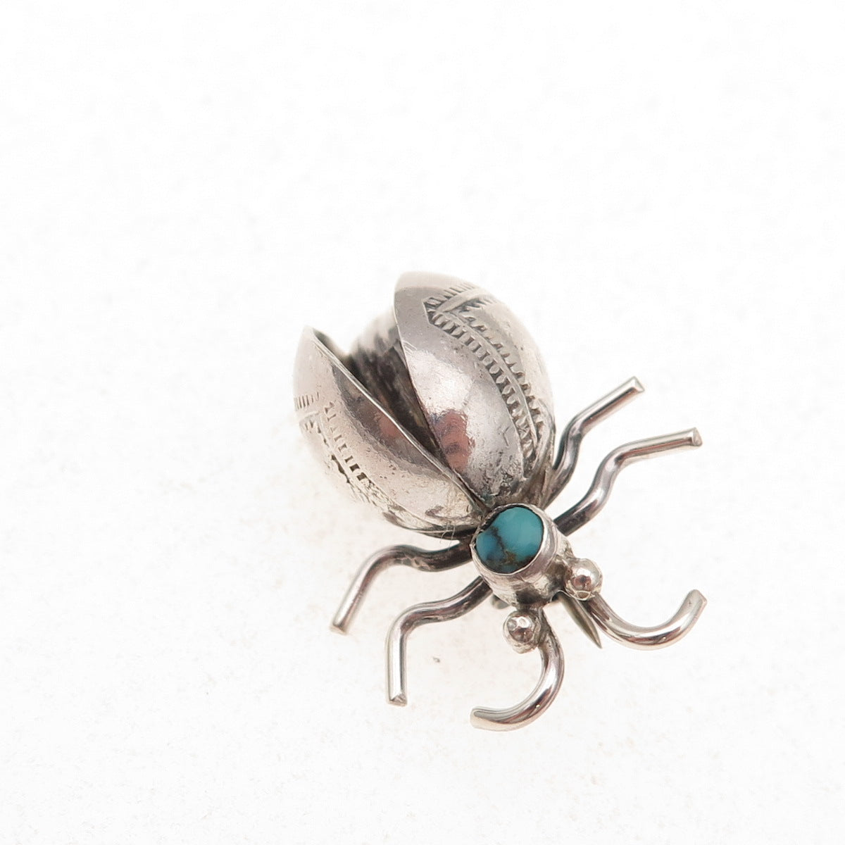 Old Pawn 925 Sterling Silver Vintage Southwestern Turquoise Beetle Pin Brooch