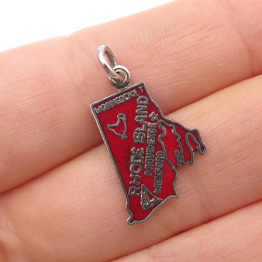 FRENCH & FRANKLIN 925 Sterling Silver Vintage Enamel Rhode Island Mini Pendant