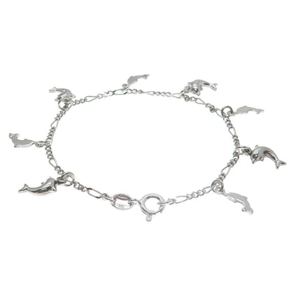 925 Sterling Silver Italy Dolphin Charms Figaro Link Bracelet 7"