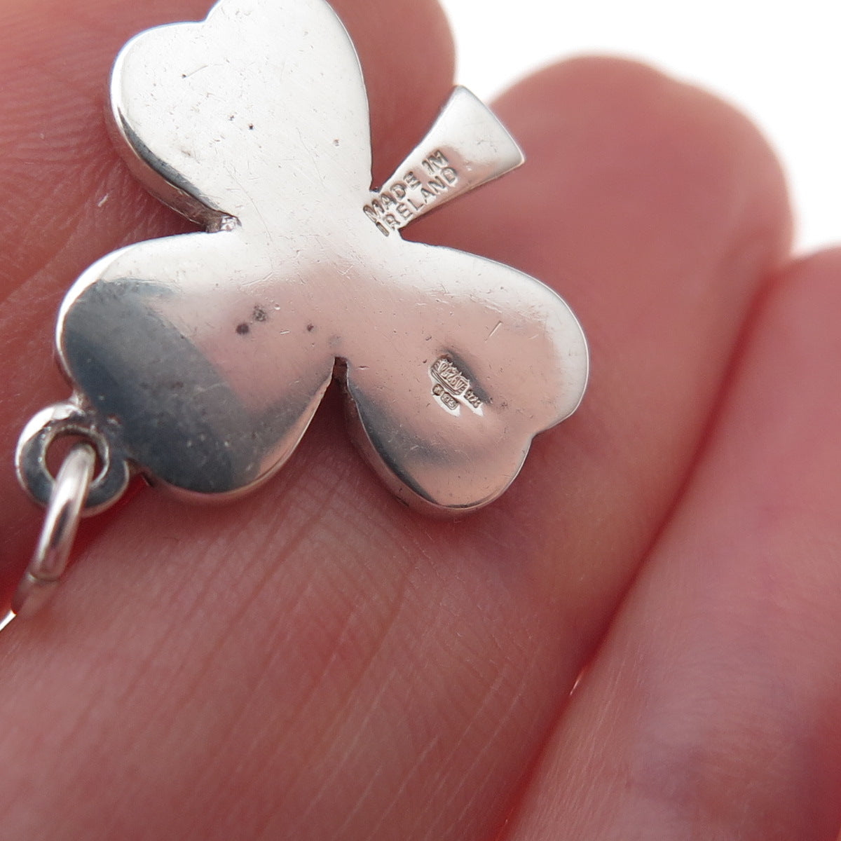 Solvar 925 Sterling Silver Vintage Ireland Real Connemara Marble Clover Pendant