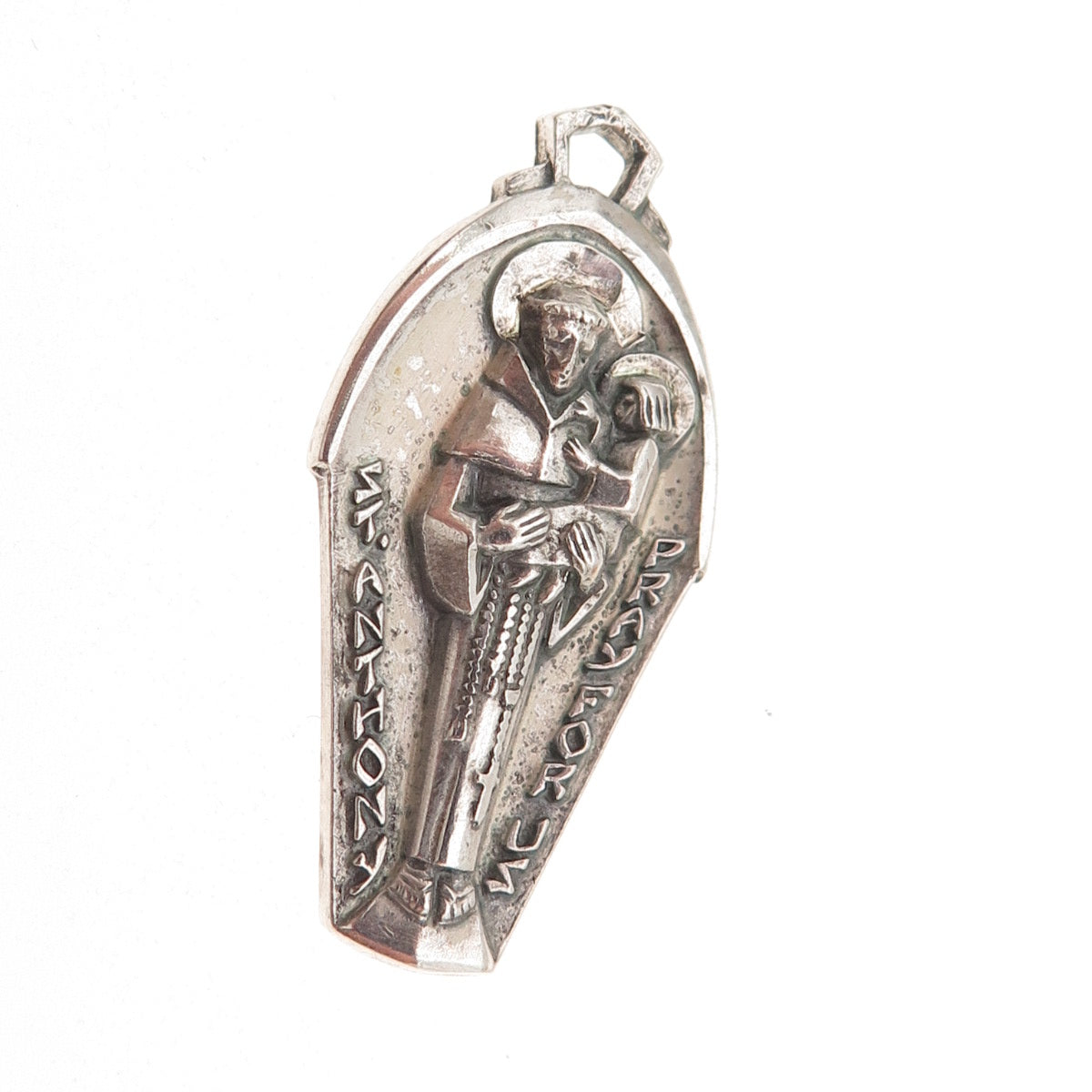 Creed 925 Sterling Silver Antique Art Deco Saint Anthony Oxidized Charm Pendant