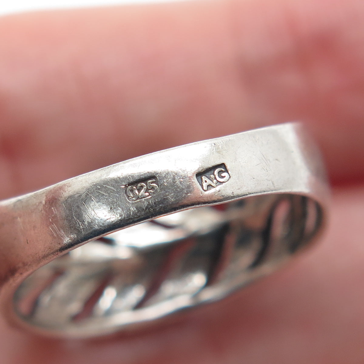 925 Sterling Silver Vintage AG Flower Arrow Oxidized Ring Size 8.75