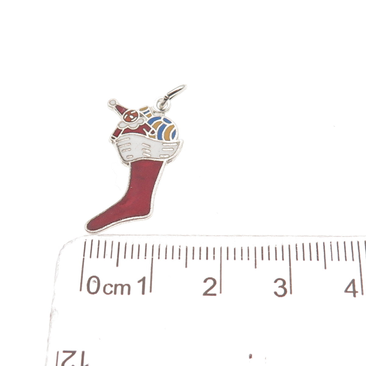 925 Sterling Silver Antique Art Deco Enamel Christmas Stocking Charm Pendant