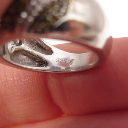 925 Sterling Silver Real Round-Cut Canary & White Diamond Ring Size 5