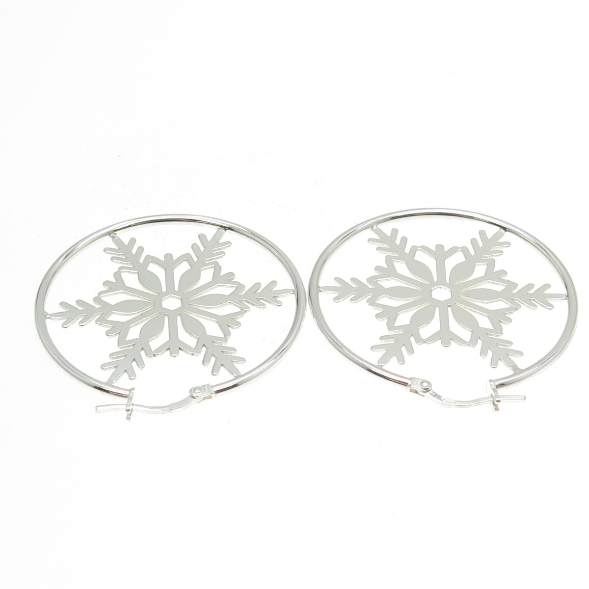 925 Sterling Silver Snowflake Hoop Earrings