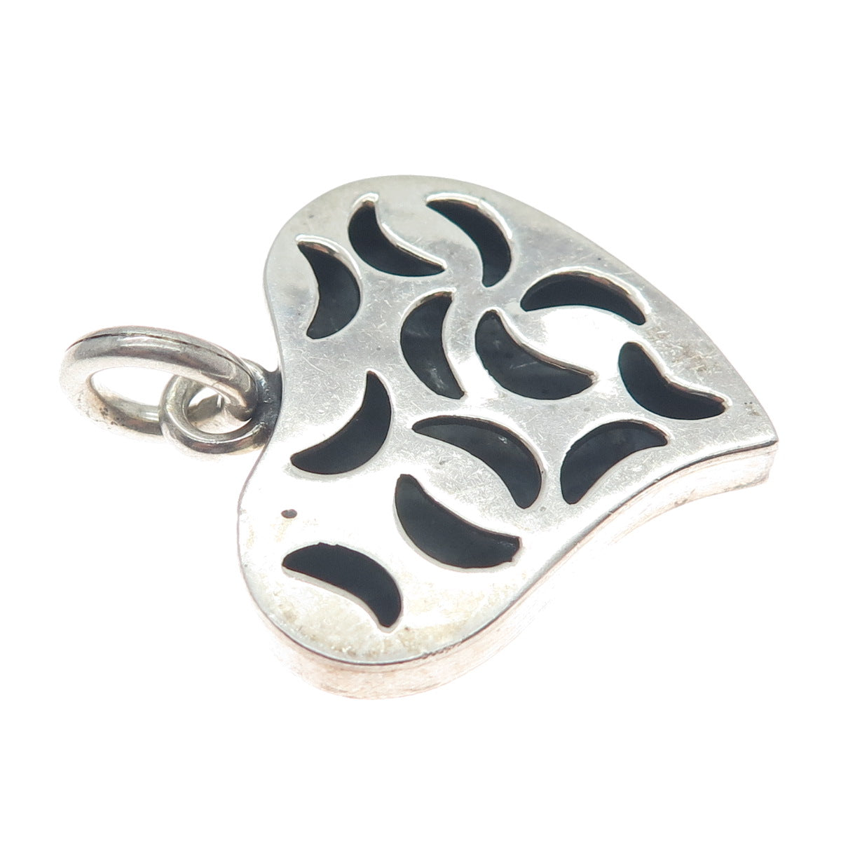 950 Silver Vintage Modernist Crescent Heart Charm Pendant