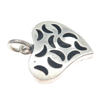 950 Silver Vintage Modernist Crescent Heart Charm Pendant