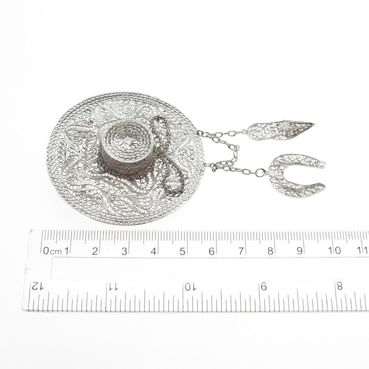 925 Sterling Silver Antique Art Deco Ladies Hat Filigree Pin Brooch
