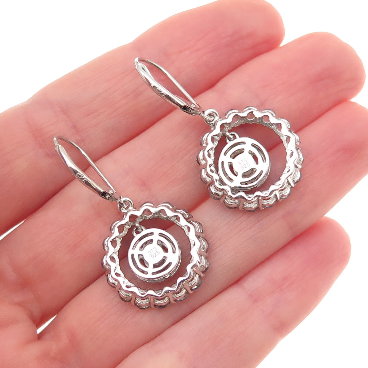 Chuck Clemency 925 Sterling Silver Real White Topaz & Tanzanite Dangle Earrings