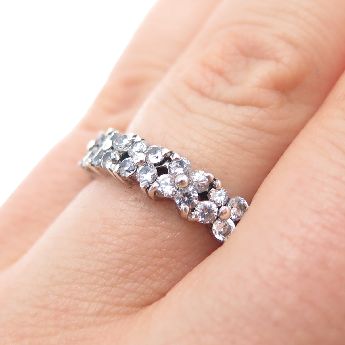925 Sterling Silver Vintage Round-Cut C Z Half Eternity Band Ring Size 6.5