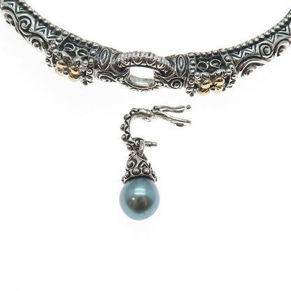 BARBARA BIXBY 925 Sterling Silver 18K Gold Pearl Charm Adjustable Bracelet 7.25"