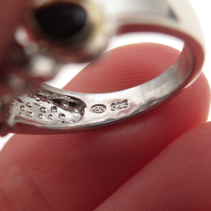 925 Sterling Silver 2-Tone Real Diamond & Sapphire Cluster Ring Size 5.75